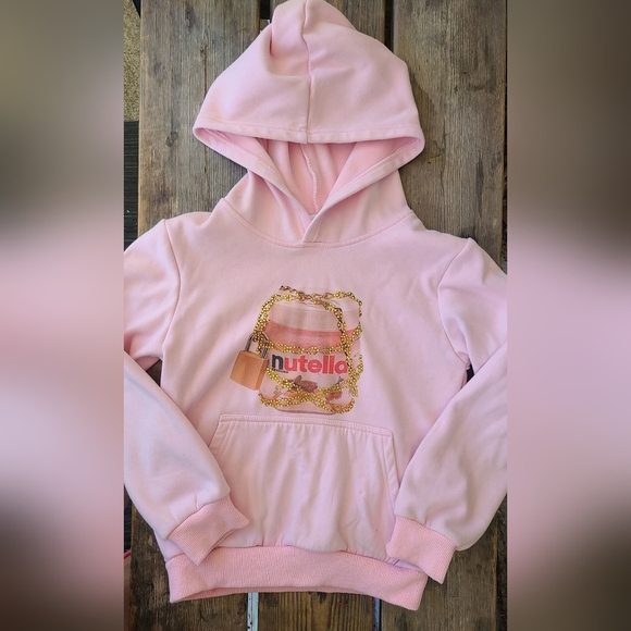 LOLA + THE BOYS SZ 8Y VGUC BABY PINK FORBIDDEN NUTELLA pullover Sweatshirt Hood
